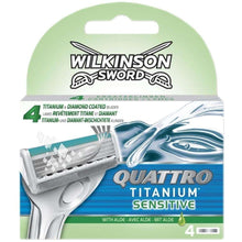 Load image into Gallery viewer, Wilkinson Sword Quattro Titanium Sensitive Refill Razor Blades 1 Pack/4 Pcs
